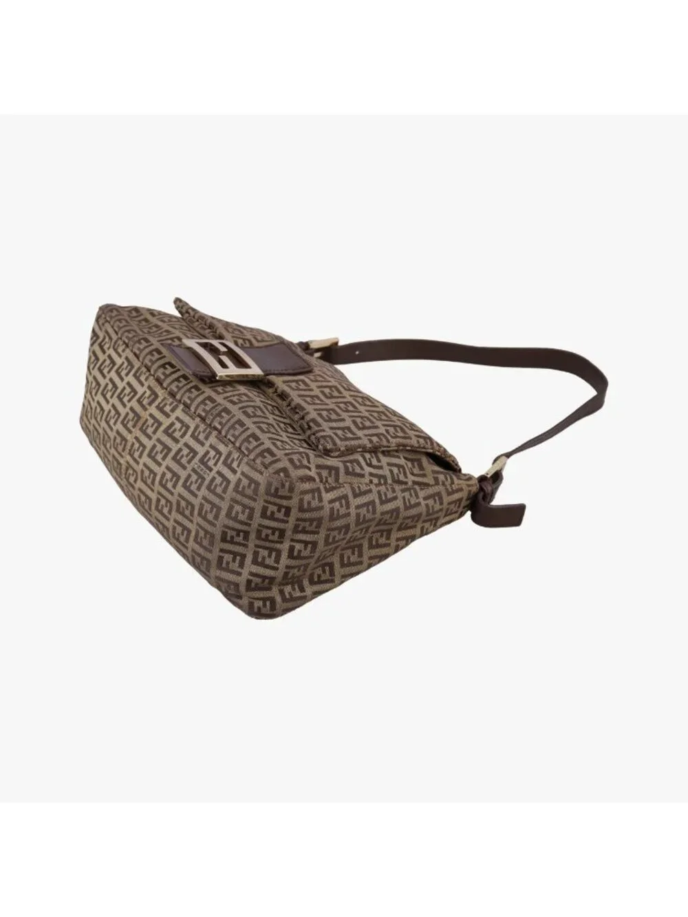 Fendi Mamma Bucket Zucchino Pattern Brown Canvas Leather Handbag